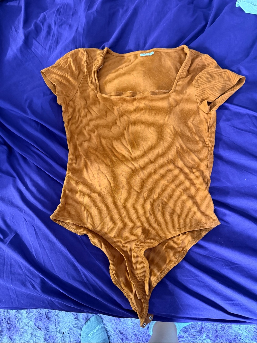 Mustard Ribbed Square Neck Bodysuit